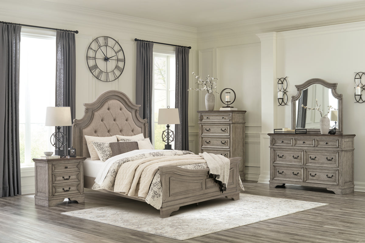 Hoover Furniture Outlet - Ashley Furniture - Lodenbay Queen Upholstered Panel Bed, Dresser, Mirror, Chest and Nightstand - Queen Upholstered Panel Bed, Dresser, Mirror, Chest and Nightstand - B751B9