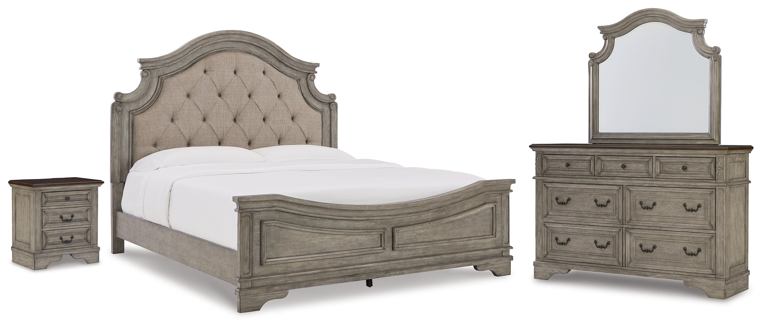 Hoover Furniture Outlet - Ashley Furniture - Lodenbay King Upholstered Panel Bed, Dresser, Mirror, and Nightstand - King Upholstered Panel Bed, Dresser, Mirror, and Nightstand - B751B8