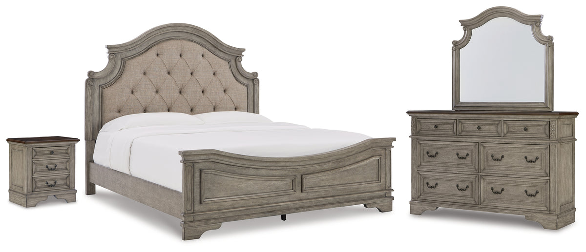 Hoover Furniture Outlet - Ashley Furniture - Lodenbay King Upholstered Panel Bed, Dresser, Mirror, and Nightstand - King Upholstered Panel Bed, Dresser, Mirror, and Nightstand - B751B8