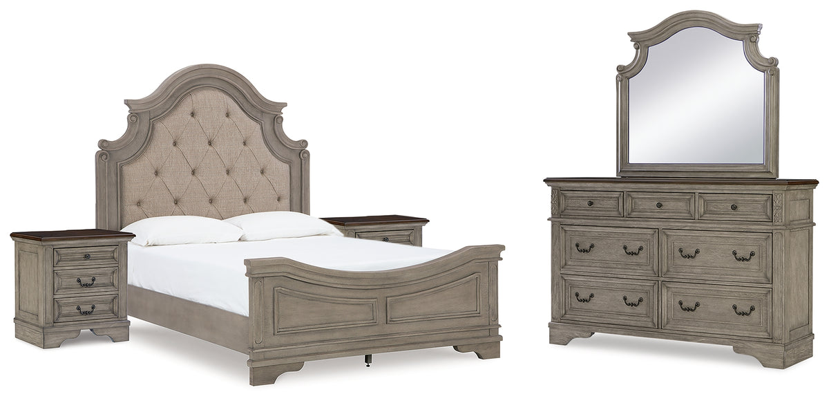 Hoover Furniture Outlet - Ashley Furniture - Lodenbay Queen Upholstered Panel Bed, Dresser, Mirror and 2 Nightstands - Queen Upholstered Panel Bed, Dresser, Mirror and 2 Nightstands - B751B10