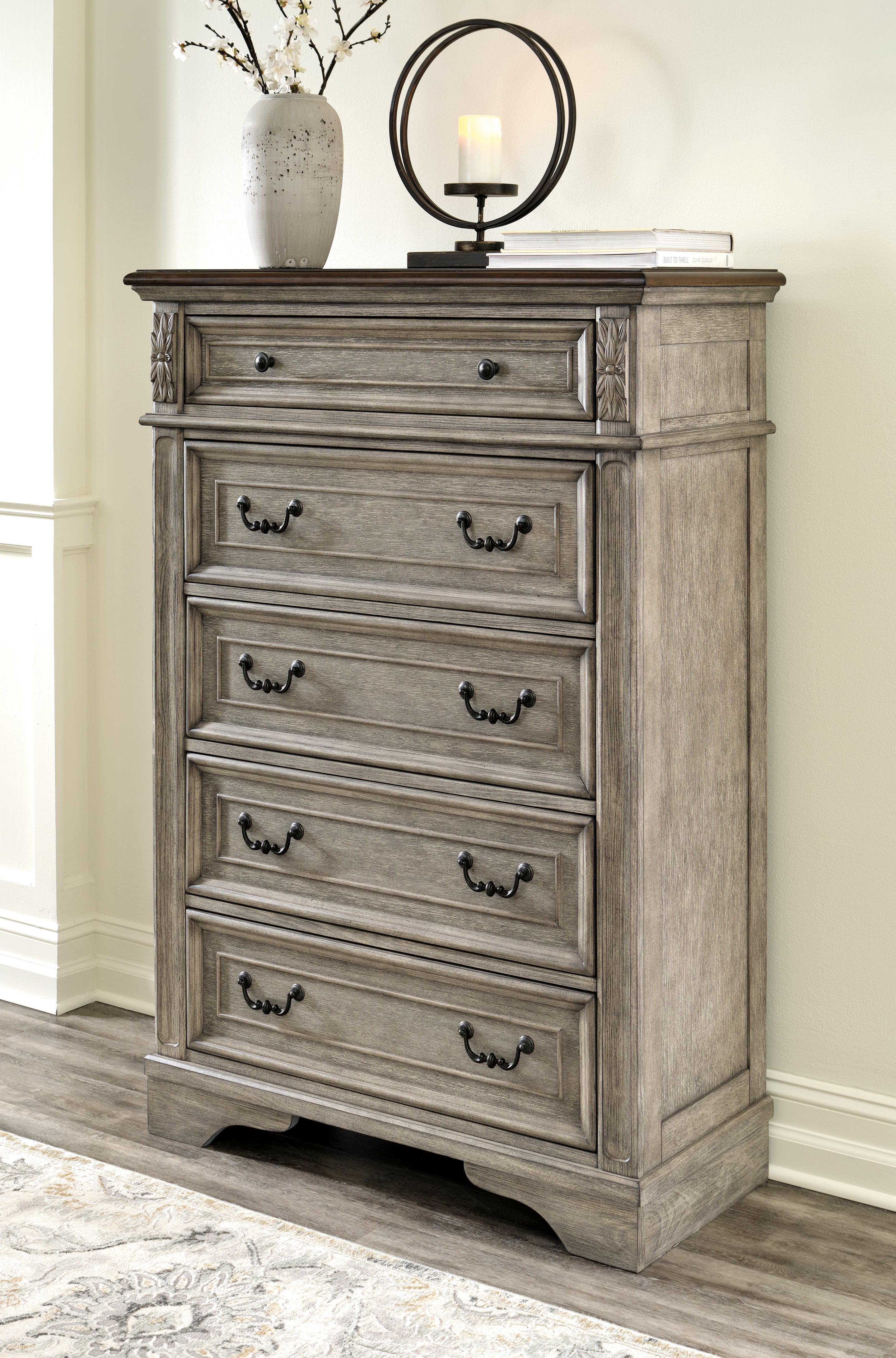 Hoover Furniture Outlet - Ashley Furniture - Lodenbay Chest of Drawers - Five Drawer Chest / Antique Gray/Brown - B751-46