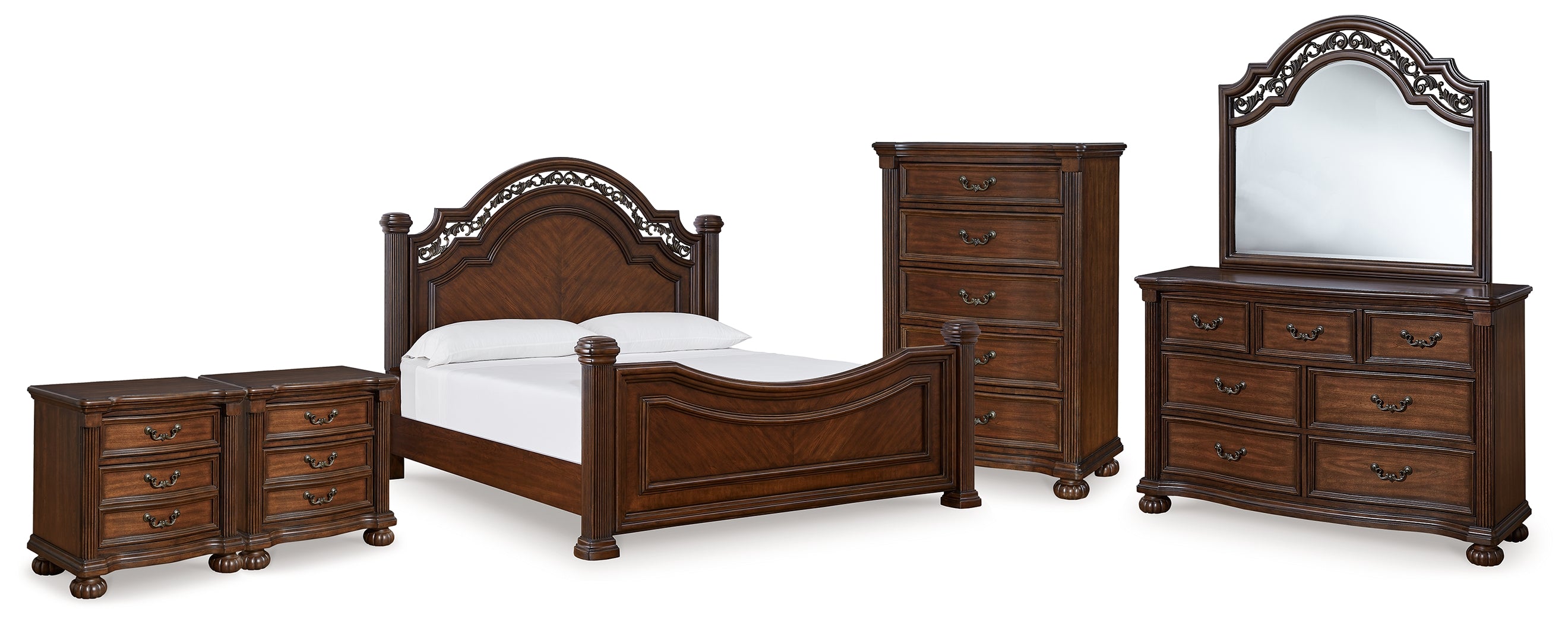 Hoover Furniture Outlet - Ashley Furniture - Lavinton Queen Poster Bed, Dresser, Mirror, Chest and 2 Nightstands - Queen Poster Bed, Dresser, Mirror, Chest and 2 Nightstands - B764B18
