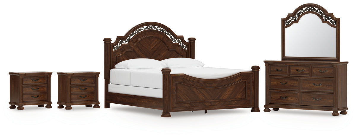 Hoover Furniture Outlet - Ashley Furniture - Lavinton King Poster Bed, Dresser, Mirror and 2 Nightstands - King Poster Bed, Dresser, Mirror and 2 Nightstands - B764B19