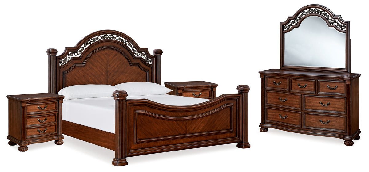 Hoover Furniture Outlet - Ashley Furniture - Lavinton King Poster Bed, Dresser, Mirror and Nightstand - King Poster Bed, Dresser, Mirror and Nightstand - B764B17