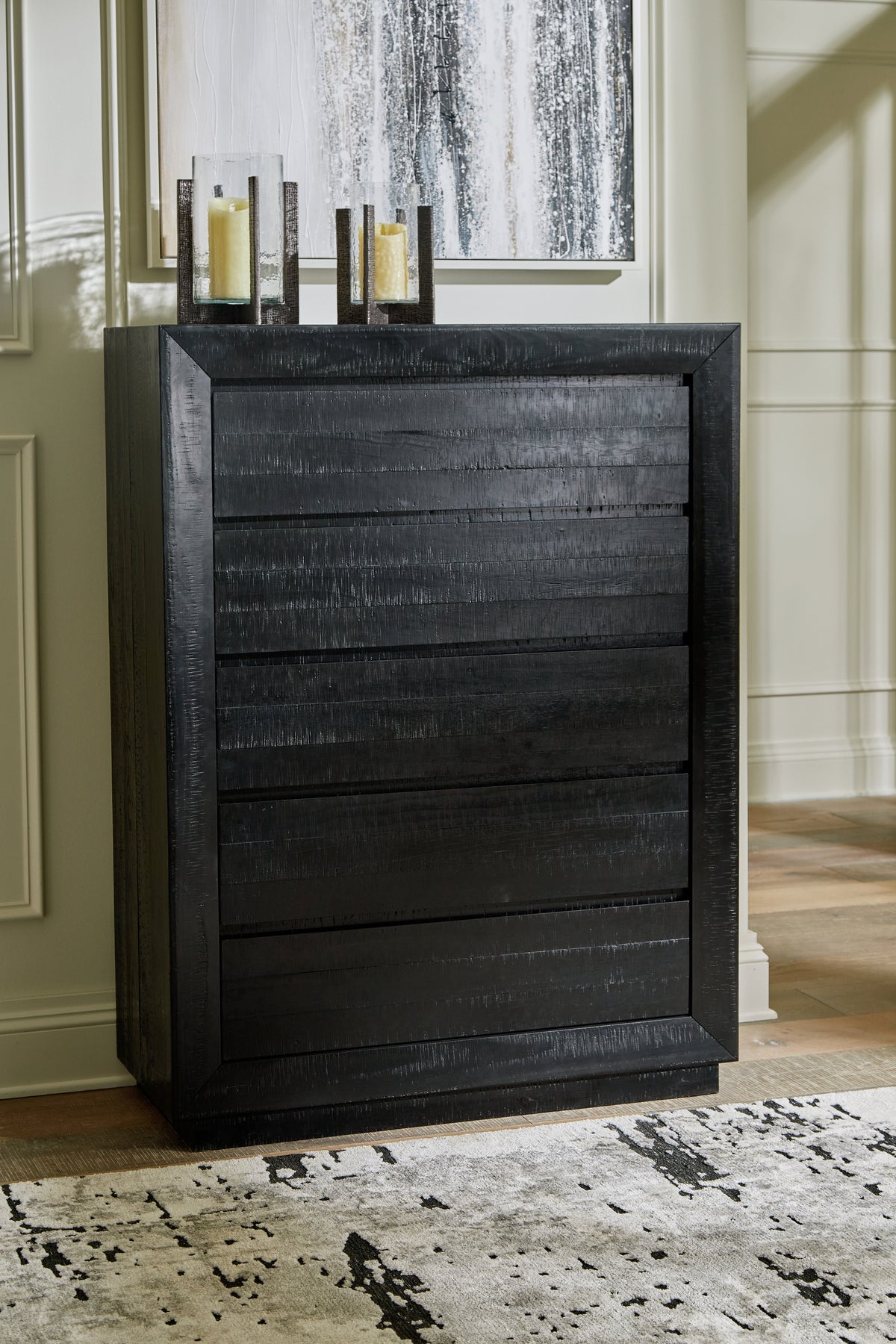 Hoover Furniture Outlet - Ashley Furniture - Londer Chest of Drawers - Five Drawer Chest / Black - B768-46