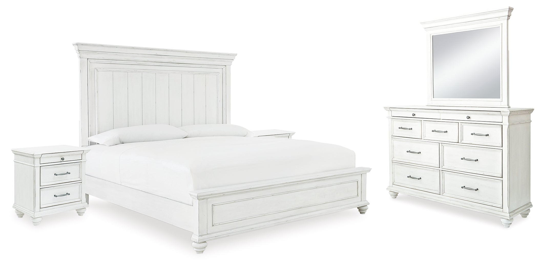 Hoover Furniture Outlet - Ashley Furniture - Kanwyn Queen Panel Bed, Dresser, Mirror and 2 Nightstands - Queen Panel Bed, Dresser, Mirror and 2 Nightstands - B777B28