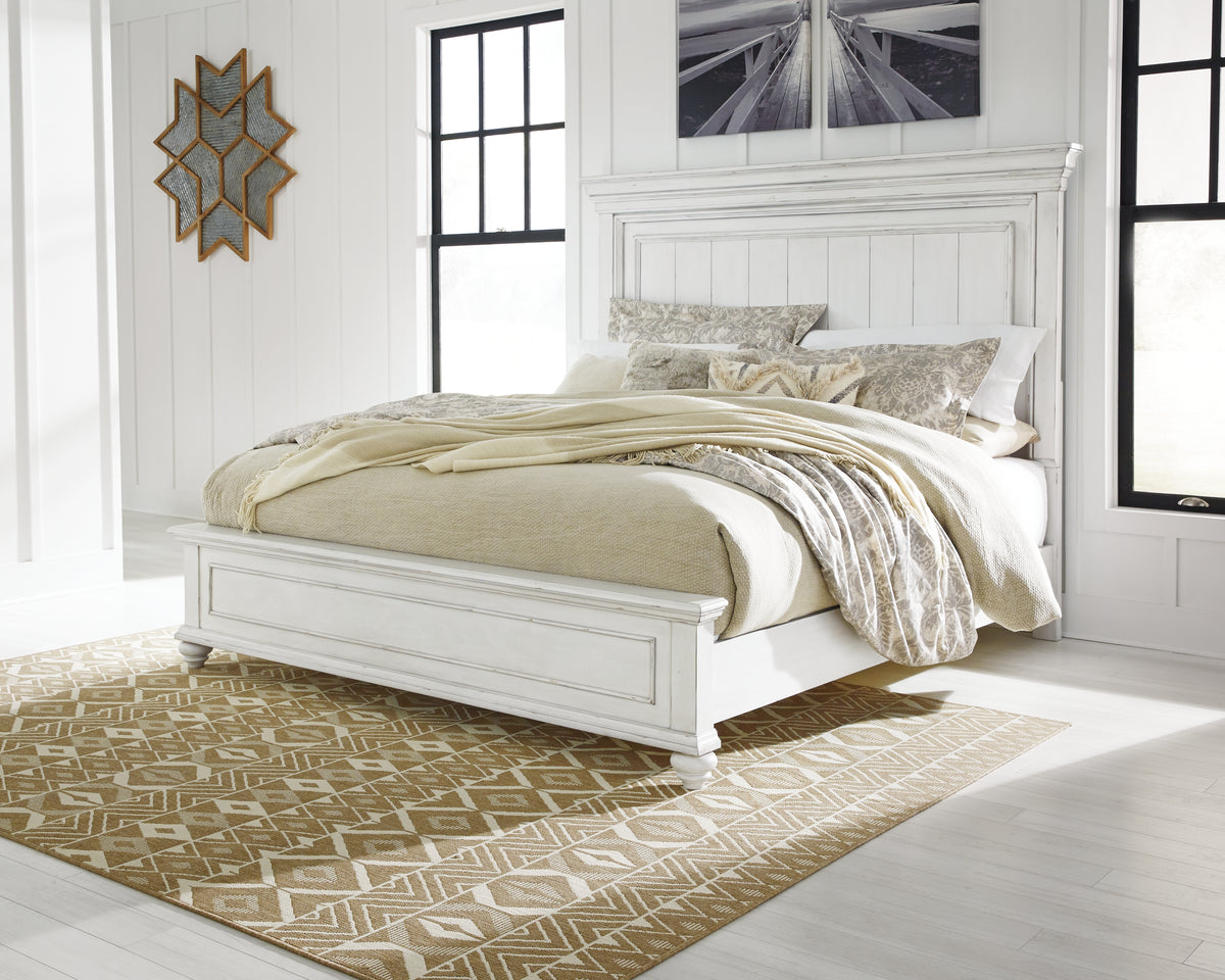 Hoover Furniture Outlet - Ashley Furniture - Kanwyn California King Panel Bed - California King Panel Bed / Whitewash - B777B11