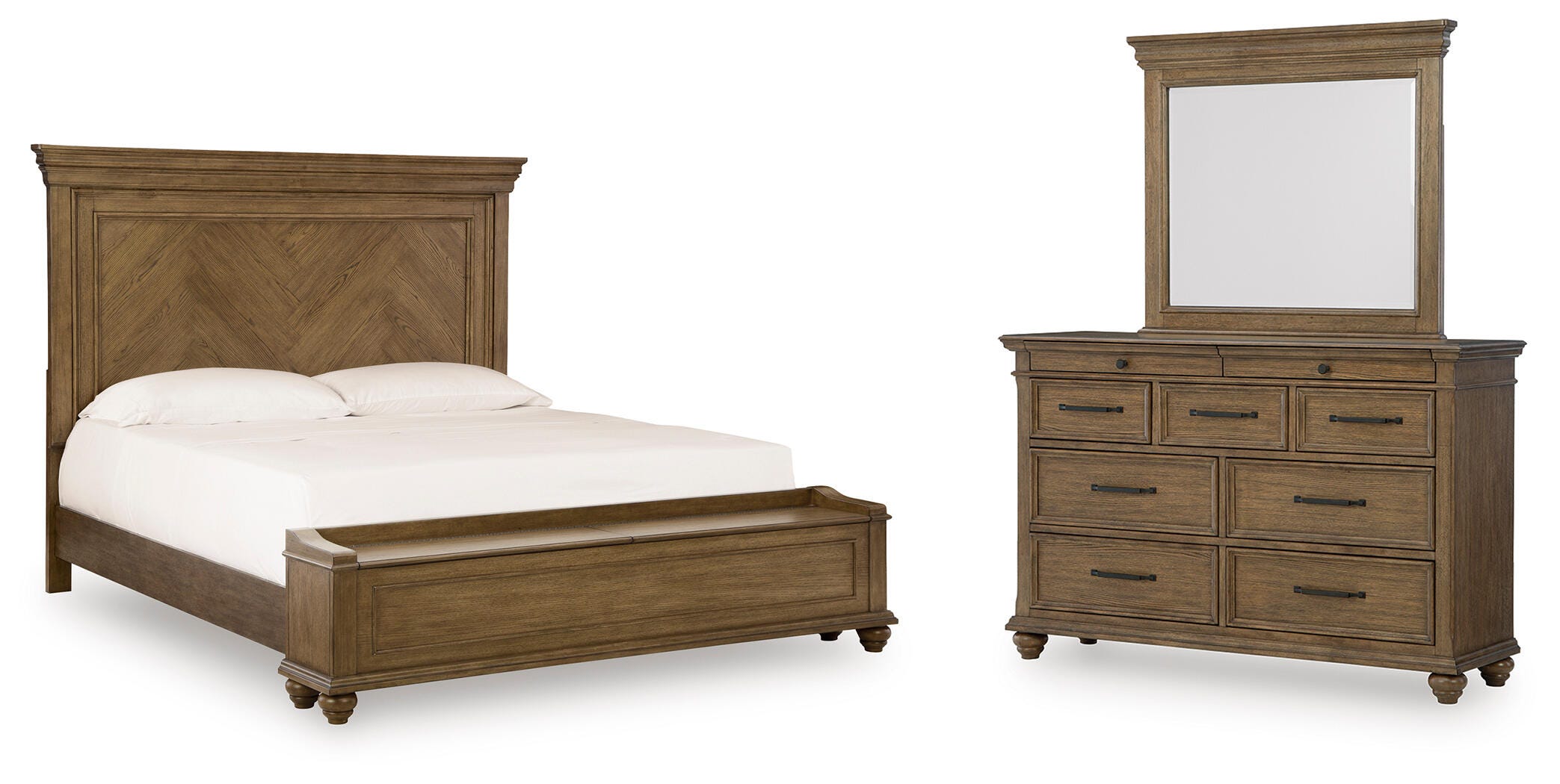 Hoover Furniture Outlet - Ashley Furniture - Karallin Queen Panel Storage Bed, Dresser and Mirror - Queen Panel Storage Bed, Dresser and Mirror - PCB782B7