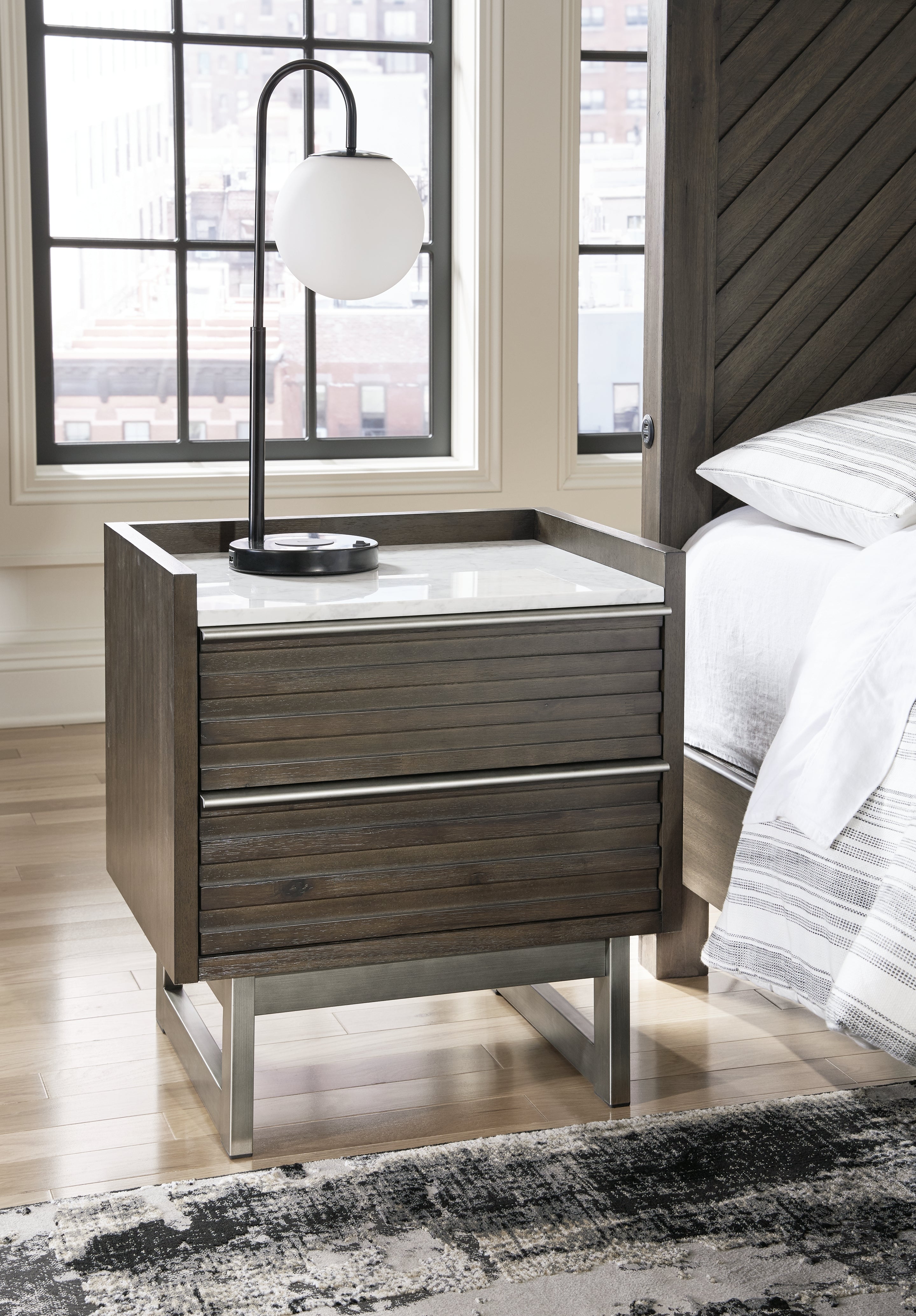 Hoover Furniture Outlet - Ashley Furniture - Arkenton Nightstand - Two Drawer Night Stand / Grayish Brown/White - B786-92