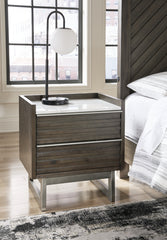 Hoover Furniture Outlet - Ashley Furniture - Arkenton Nightstand - Two Drawer Night Stand / Grayish Brown/White - B786-92