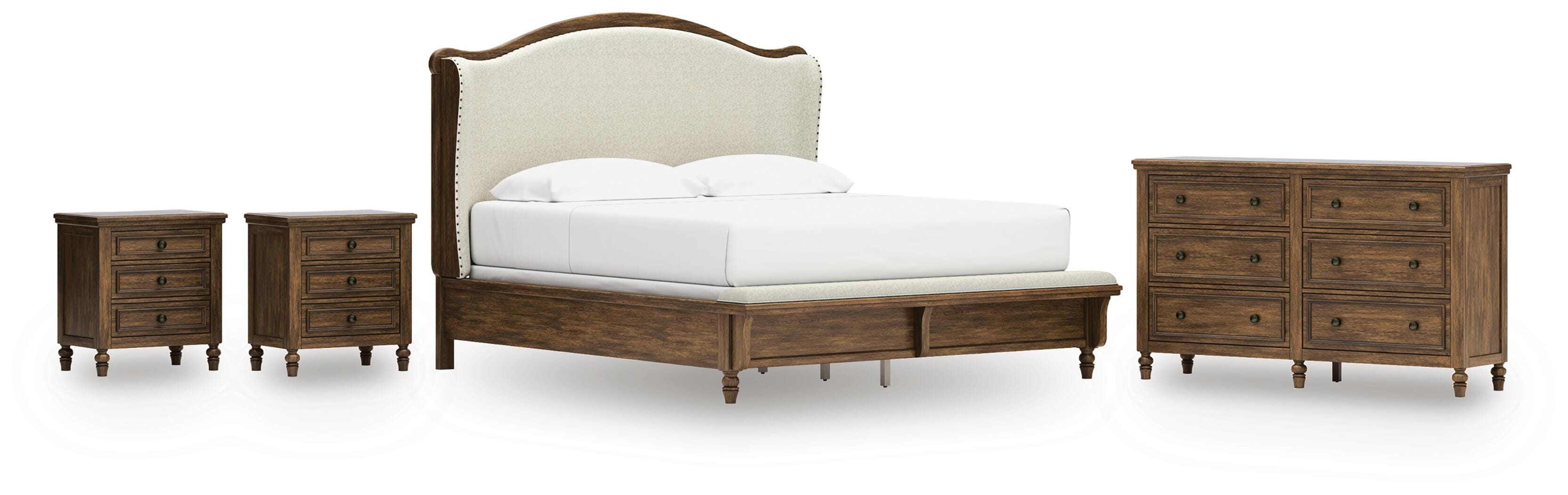 Hoover Furniture Outlet - Ashley Furniture - Sturlayne King Upholstered Panel Bed, Dresser and 2 Nightstands - King Upholstered Panel Bed, Dresser and 2 Nightstands - B787B7