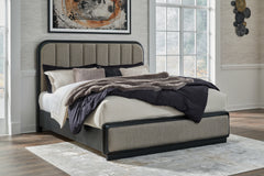 Hoover Furniture Outlet - Ashley Furniture - Rowanbeck King Upholstered Panel Bed - King Upholstered Panel Bed / Gray/Black - B821B4