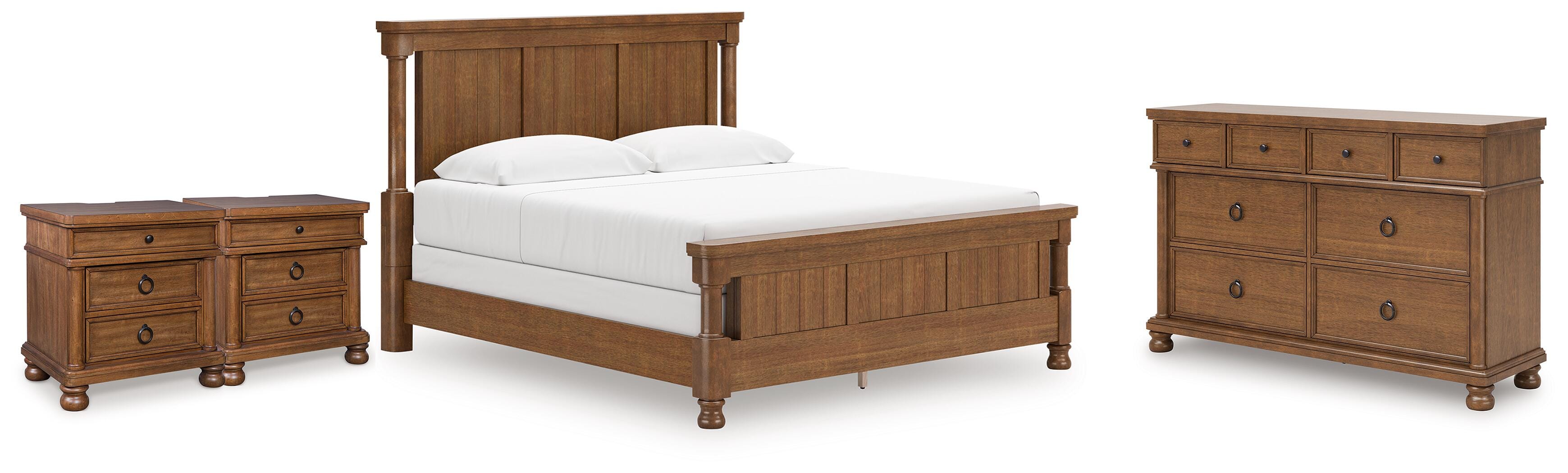 Hoover Furniture Outlet - Ashley Furniture - Rowlenstown King Poster Bed, Dresser and 2 Nightstands - King Poster Bed, Dresser and 2 Nightstands - PCB824B6
