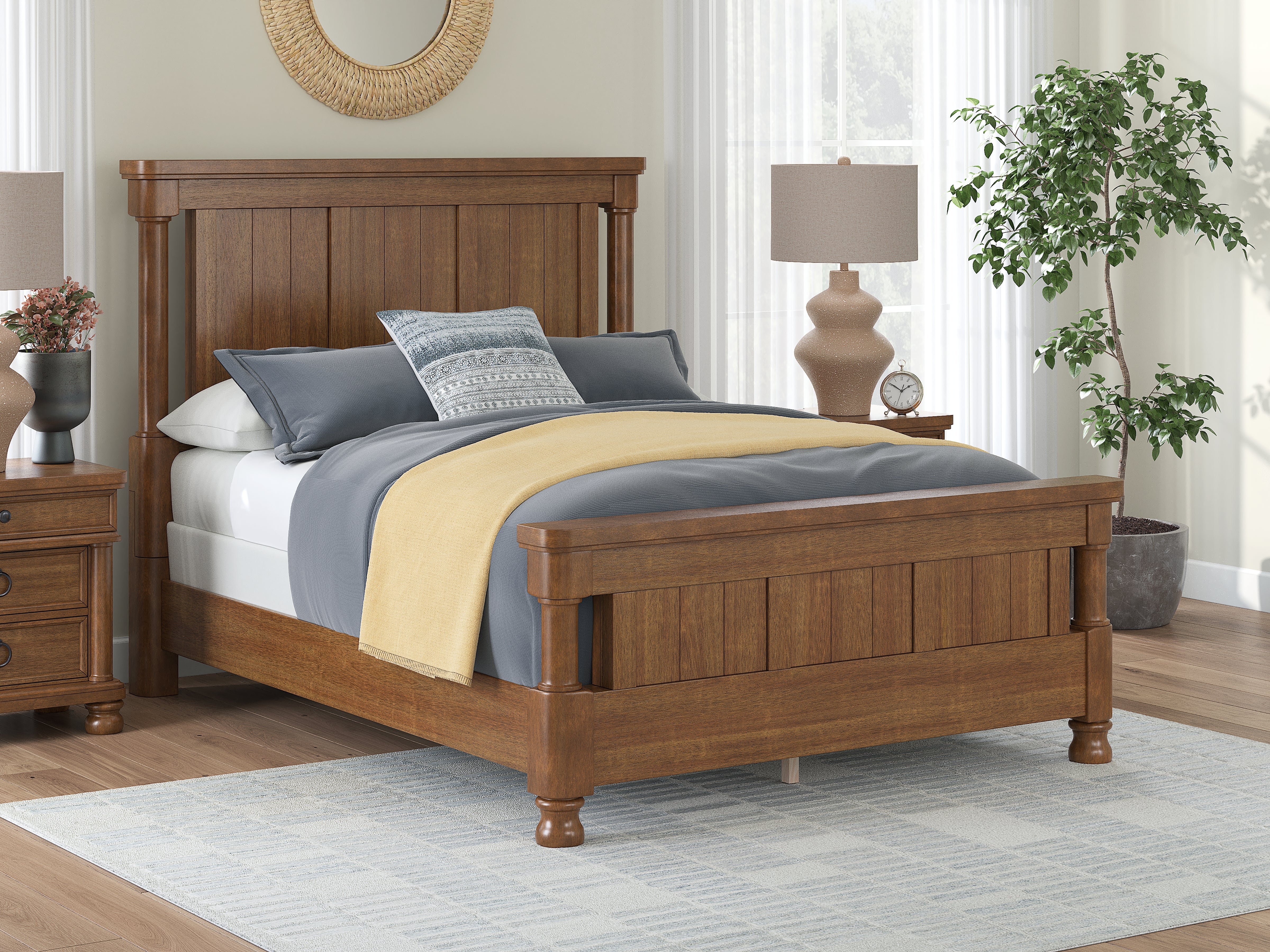Hoover Furniture Outlet - Ashley Furniture - Rowlenstown Queen Poster Bed - Queen Poster Bed / Brown - PCB824B2