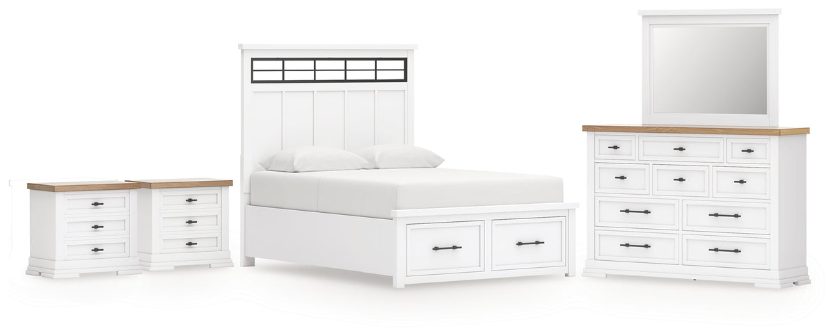 Hoover Furniture Outlet - Ashley Furniture - Ashbryn Queen Panel Storage Bed, Dresser, Mirror and 2 Nightstands - Queen Panel Storage Bed, Dresser, Mirror and 2 Nightstands - B844B11