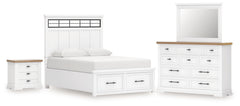 Hoover Furniture Outlet - Ashley Furniture - Ashbryn King Panel Storage Bed, Dresser, Mirror and Nightstand - King Panel Storage Bed, Dresser, Mirror and Nightstand - B844B9