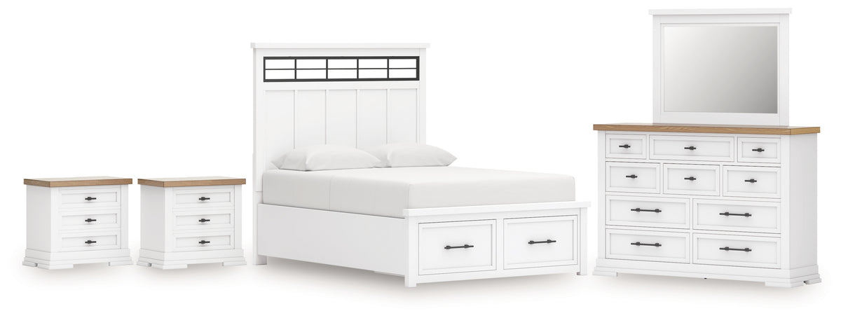 Hoover Furniture Outlet - Ashley Furniture - Ashbryn King Panel Bed, Dresser, Mirror and 2 Nightstands - King Panel Bed, Dresser, Mirror and 2 Nightstands - B844B10