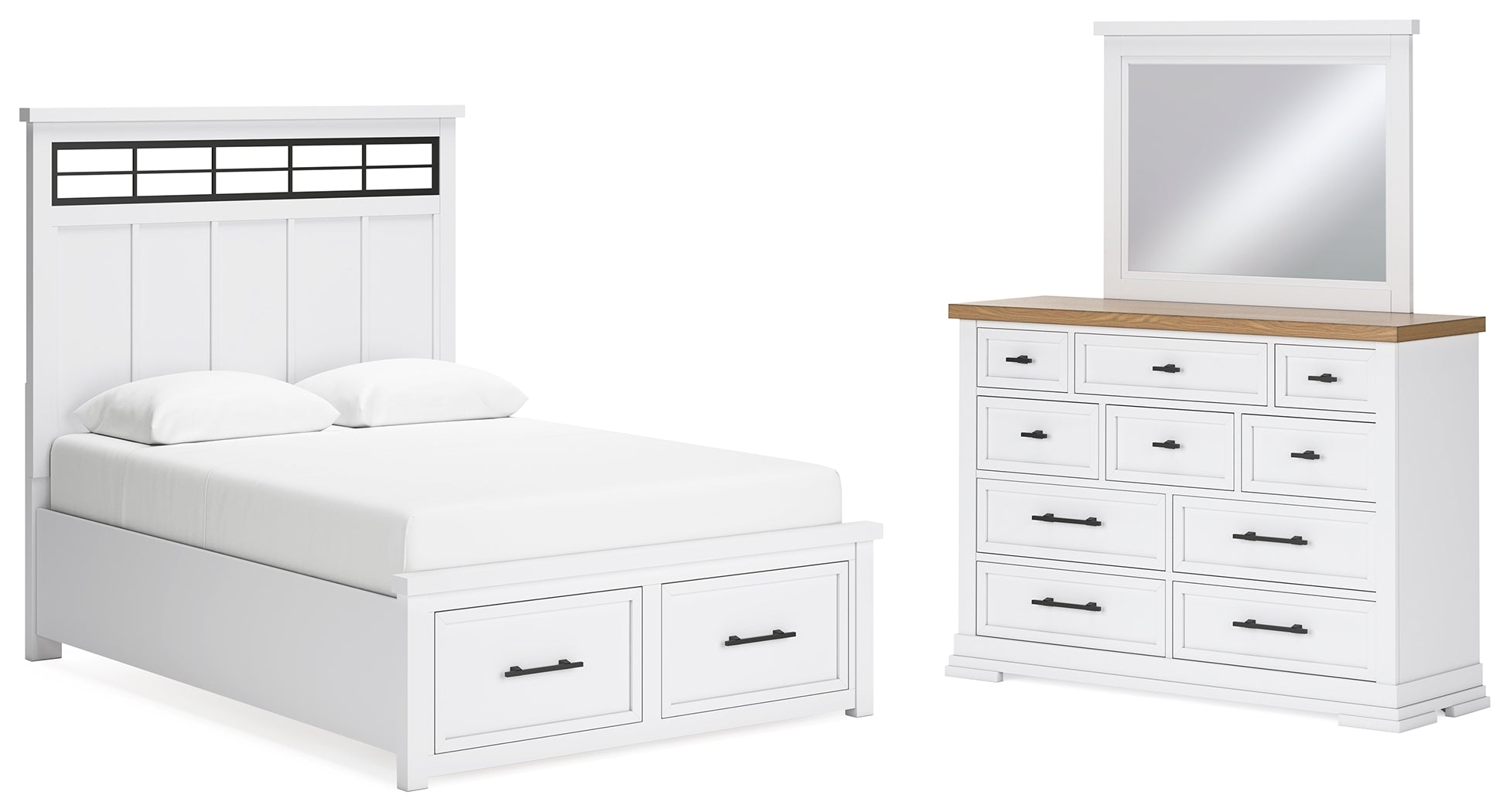 Hoover Furniture Outlet - Ashley Furniture - Ashbryn Queen Panel Storage Bed, Dresser and Mirror - Queen Panel Storage Bed, Dresser and Mirror - B844B3