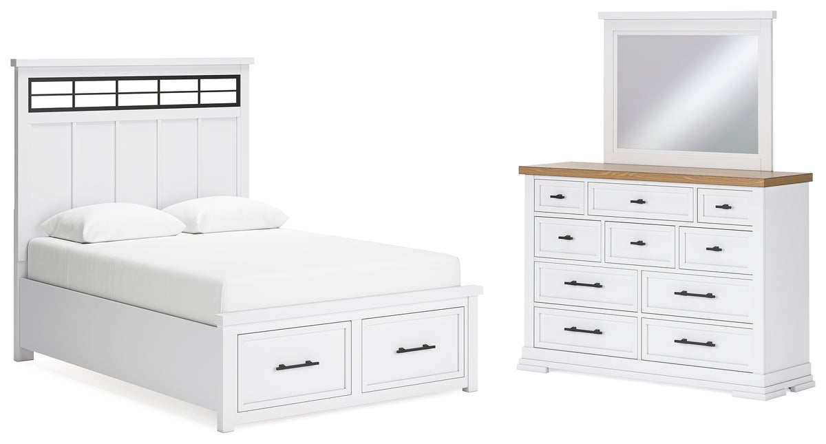 Hoover Furniture Outlet - Ashley Furniture - Ashbryn Queen Panel Storage Bed, Dresser and Mirror - Queen Panel Storage Bed, Dresser and Mirror - B844B3