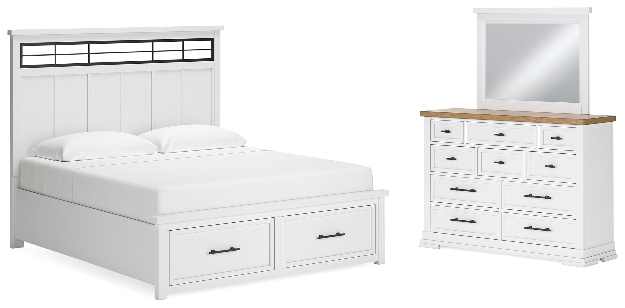 Hoover Furniture Outlet - Ashley Furniture - Ashbryn King Panel Storage Bed, Dresser and Mirror - King Panel Storage Bed, Dresser and Mirror - B844B6