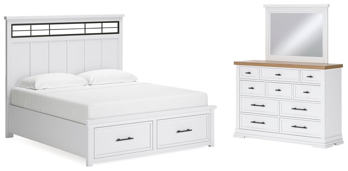 Hoover Furniture Outlet - Ashley Furniture - Ashbryn King Panel Storage Bed, Dresser and Mirror - King Panel Storage Bed, Dresser and Mirror - B844B6