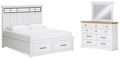 Hoover Furniture Outlet - Ashley Furniture - Ashbryn King Panel Storage Bed, Dresser and Mirror - King Panel Storage Bed, Dresser and Mirror - B844B6