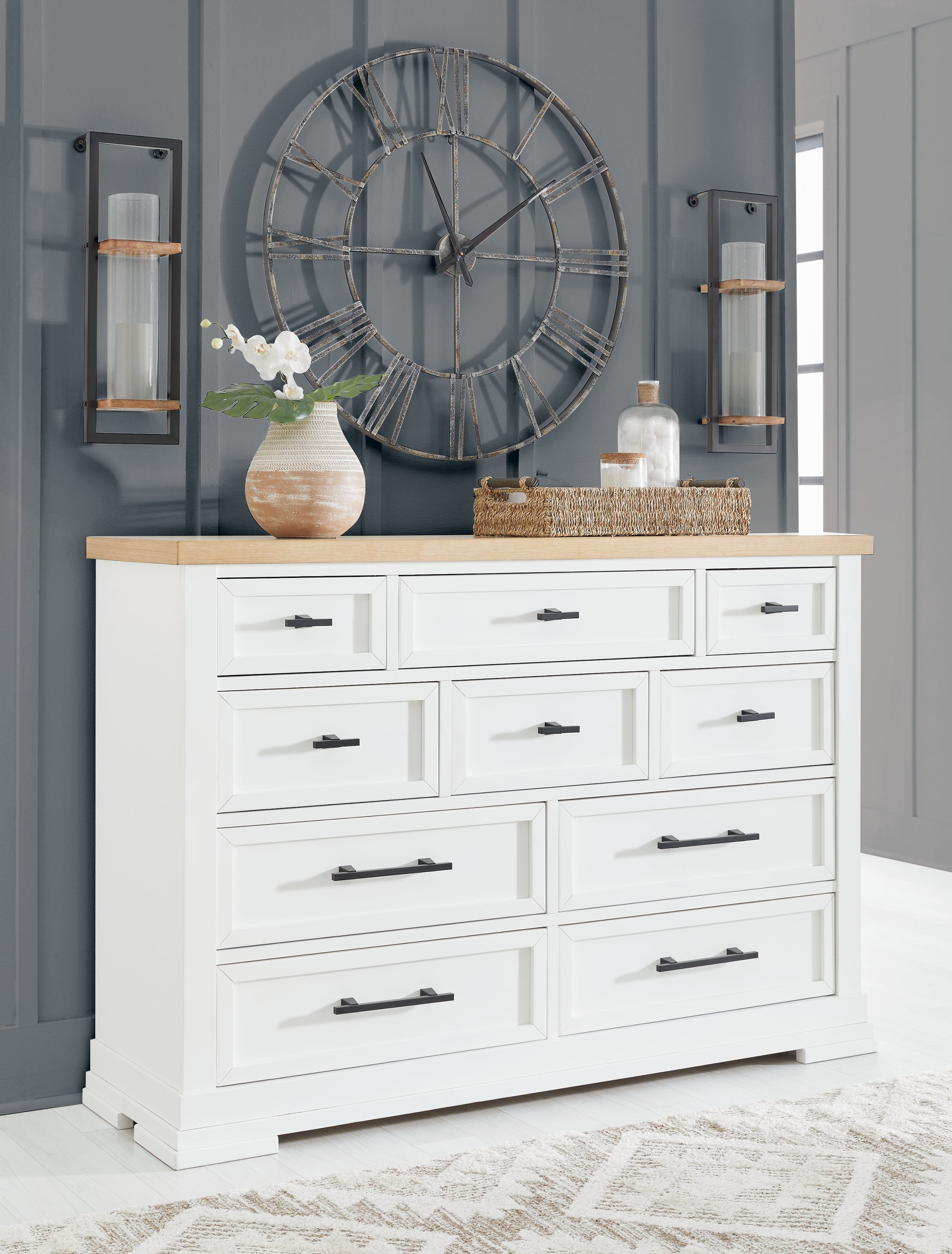 Hoover Furniture Outlet - Ashley Furniture - Ashbryn Dresser - Dresser / White/Natural - B844-31