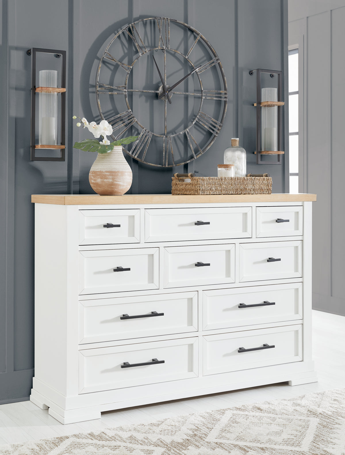 Hoover Furniture Outlet - Ashley Furniture - Ashbryn Dresser - Dresser / White/Natural - B844-31