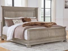 Hoover Furniture Outlet - Ashley Furniture - Lexorne King Sleigh Bed - King Sleigh Bed / Gray - B924B4