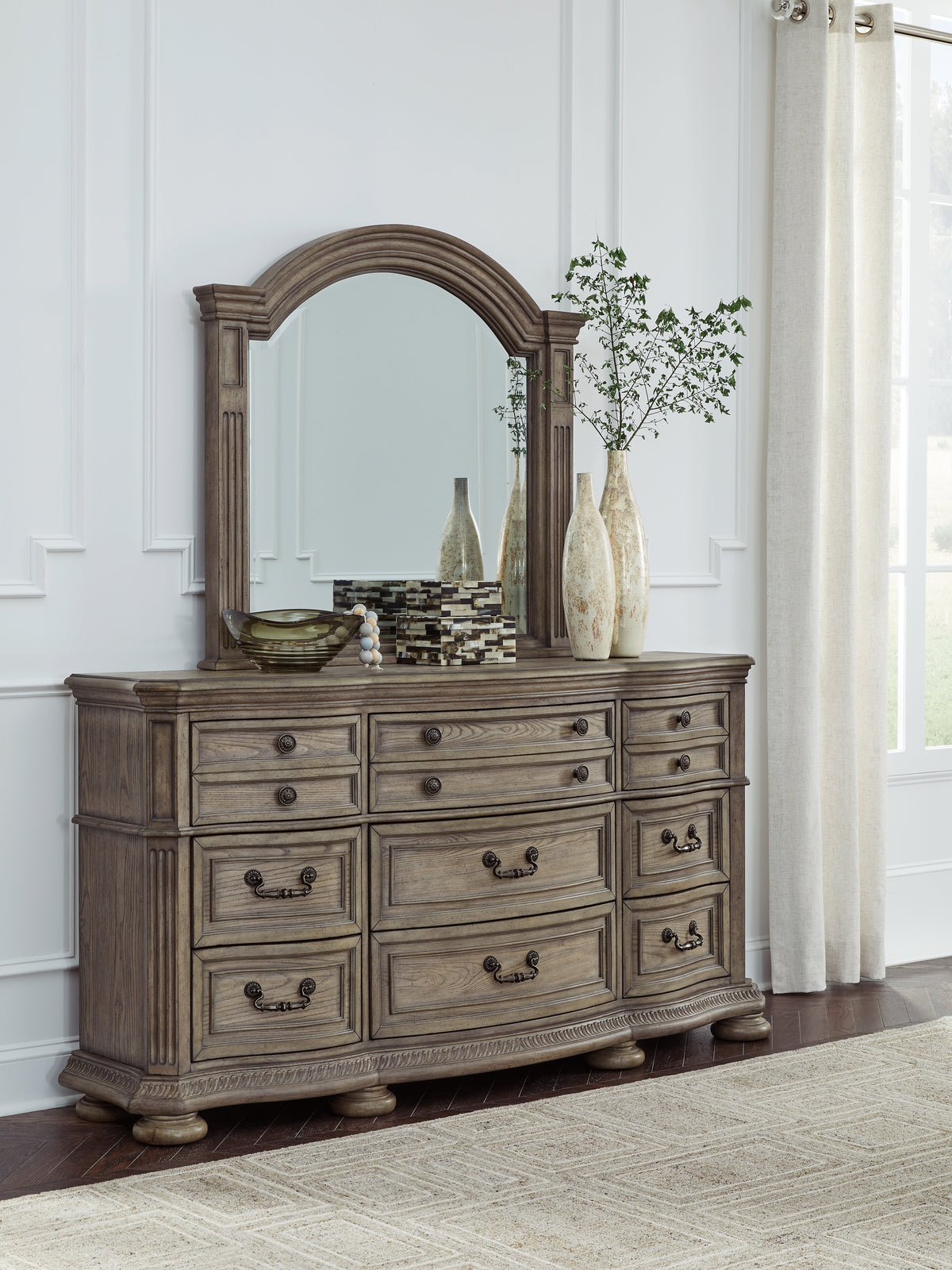Hoover Furniture Outlet - Ashley Furniture - Ardenfield Dresser and Mirror - Dresser and Mirror / Light Brown - B944B1