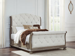 Hoover Furniture Outlet - Ashley Furniture - Ardenfield Queen Upholstered Sleigh Bed - Queen Upholstered Sleigh Bed / Light Brown - B944B2
