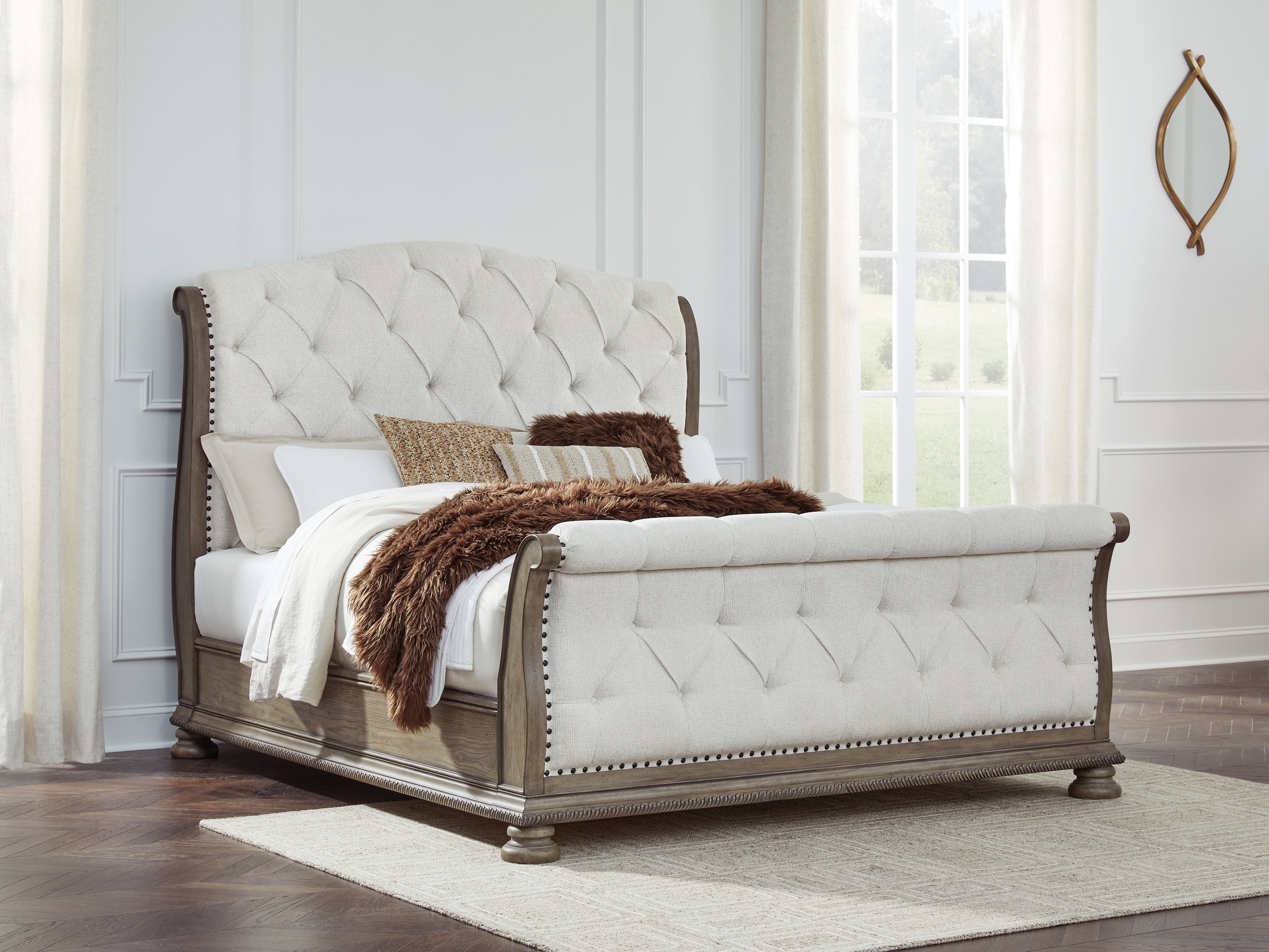 Hoover Furniture Outlet - Ashley Furniture - Ardenfield King Upholstered Sleigh Bed - King Upholstered Sleigh Bed / Light Brown - B944B4