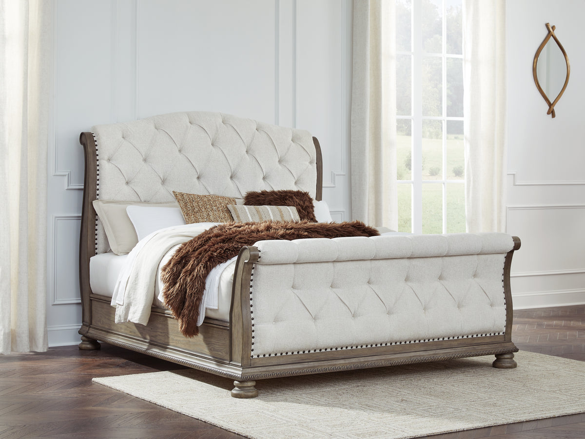 Hoover Furniture Outlet - Ashley Furniture - Ardenfield King Upholstered Sleigh Bed - King Upholstered Sleigh Bed / Light Brown - B944B4