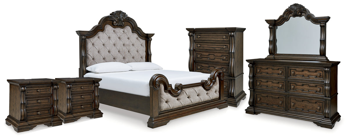Hoover Furniture Outlet - Ashley Furniture - Maylee King Upholstered Bed, Dresser, Mirror, Chest and 2 Nightstands - King Upholstered Bed, Dresser, Mirror, Chest and 2 Nightstands - B947B13