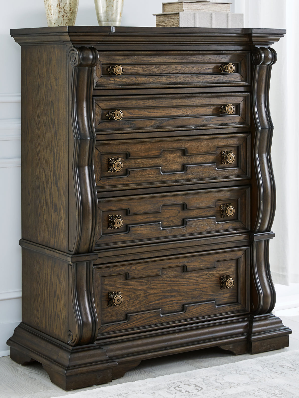 Hoover Furniture Outlet - Ashley Furniture - Maylee Chest of Drawers - Five Drawer Chest / Dark Brown - B947-46
