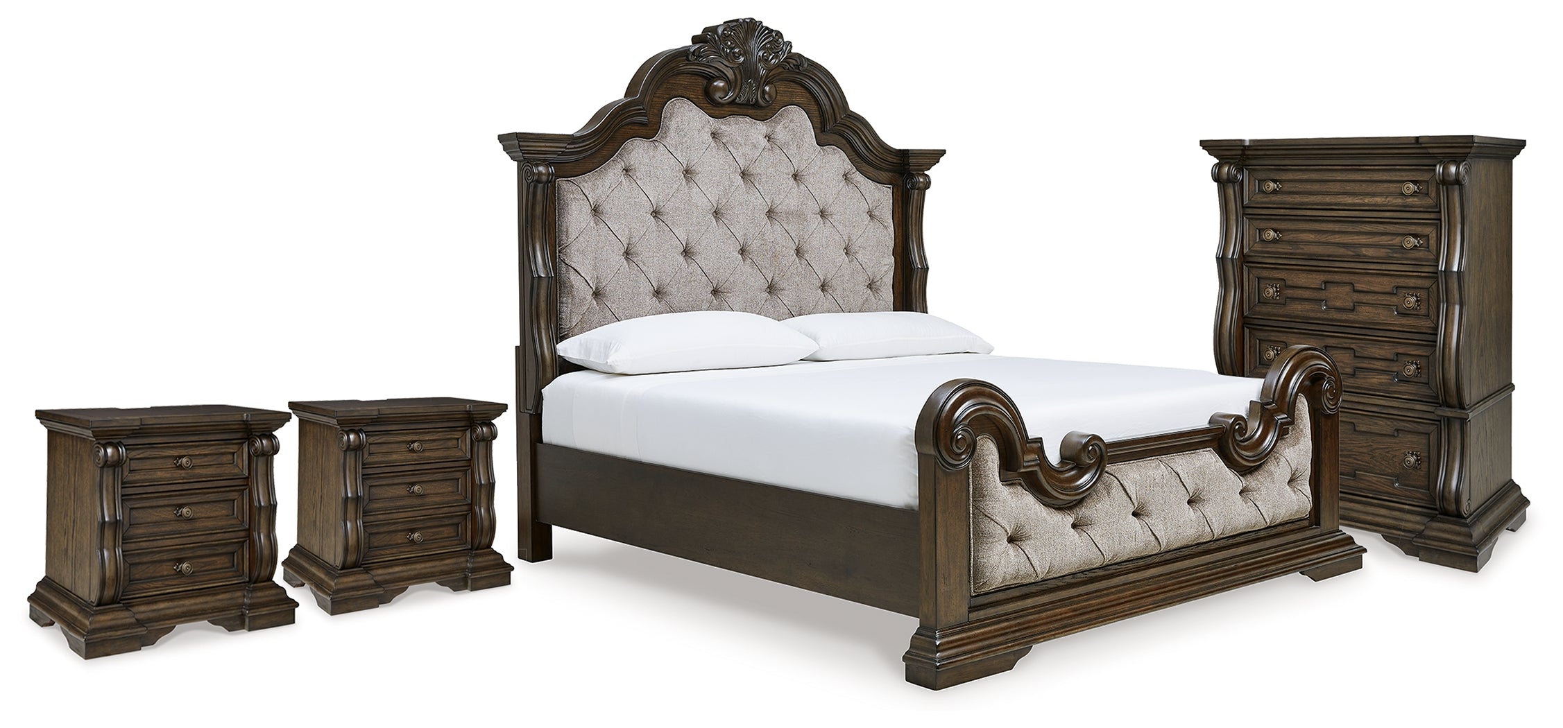 Hoover Furniture Outlet - Ashley Furniture - Maylee King Upholstered Panel Bed, Chest and 2 Nightstands - King Upholstered Panel Bed, Chest and 2 Nightstands - B947B19