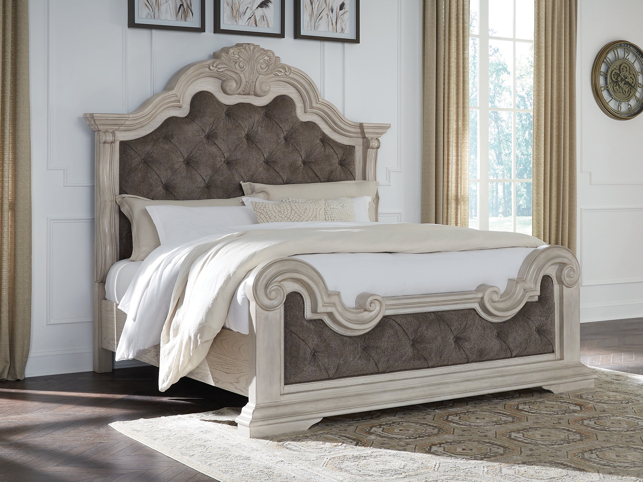 Hoover Furniture Outlet - Ashley Furniture - Bruchandi King Upholstered Panel Bed - King Upholstered Panel Bed / Antique White - PCB948B4