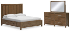Hoover Furniture Outlet - Ashley Furniture - Cabalynn King Panel Bed with Storage, Dresser and Mirror - King Panel Bed with Storage, Dresser and Mirror - B974B12