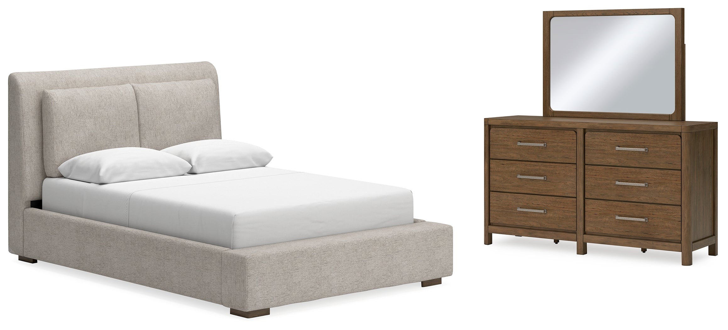 Hoover Furniture Outlet - Ashley Furniture - Cabalynn Queen Upholstered Bed, Dresser and Mirror - Queen Upholstered Bed, Dresser and Mirror - B974B3