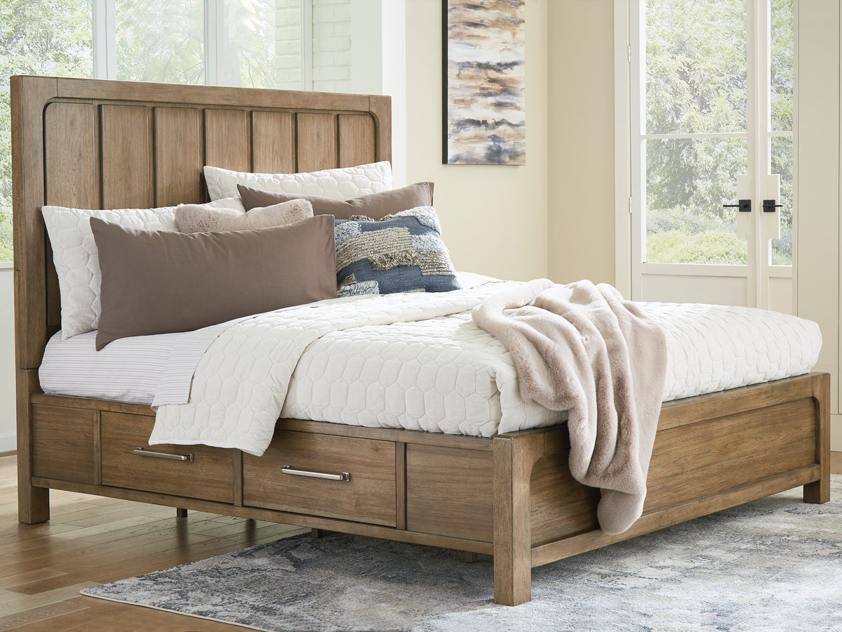 Hoover Furniture Outlet - Ashley Furniture - Cabalynn Queen Panel Bed with Storage - Queen Panel Bed with Storage / Light Brown - B974B4
