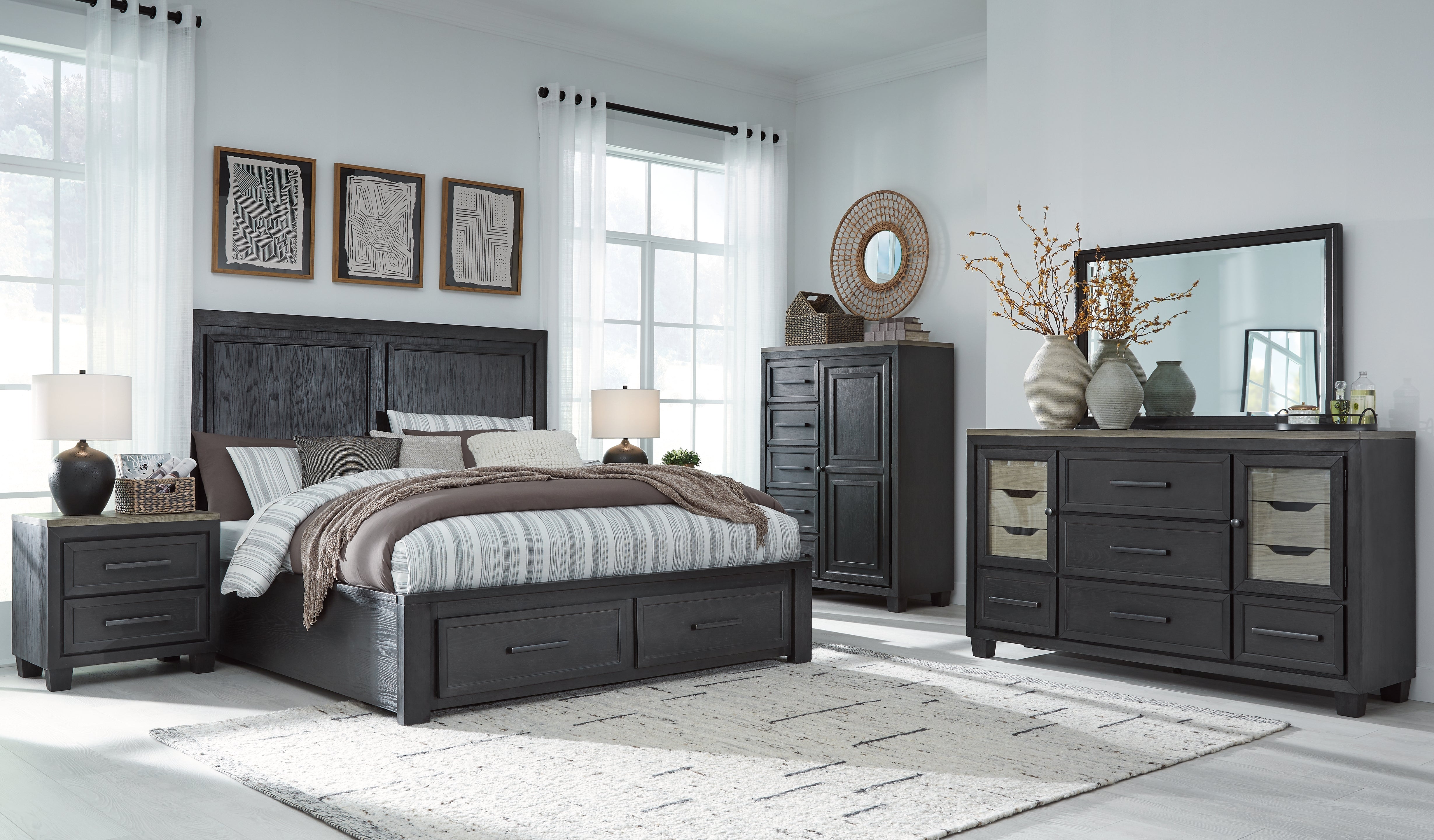 Hoover Furniture Outlet - Ashley Furniture - Foyland Cal King Panel Storage Bed, Dresser, Mirror, Chest and Nightstand - Cal King Panel Storage Bed, Dresser, Mirror, Chest and Nightstand - B989B6