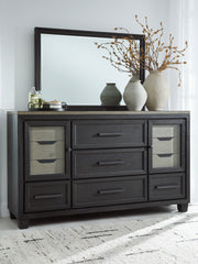 Hoover Furniture Outlet - Ashley Furniture - Foyland Dresser and Mirror - Dresser and Mirror / Black/Brown - B989B1