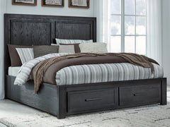 Hoover Furniture Outlet - Ashley Furniture - Foyland King Panel Storage Bed - King Panel Storage Bed / Black/Brown - B989B4