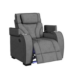 Blitz Motion Recliner with LED in Simba Slate and Black Welt