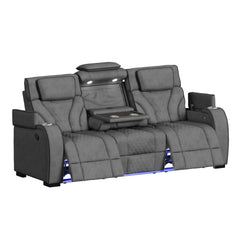 Blitz Motion Sofa with DDT, Reading Light, Wireless Charger and LED in Simba Slate and Black Welt