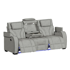 Blitz Motion Sofa with DDT, Reading Light, Wireless Charger and LED in Simba Taupe and Black Welt