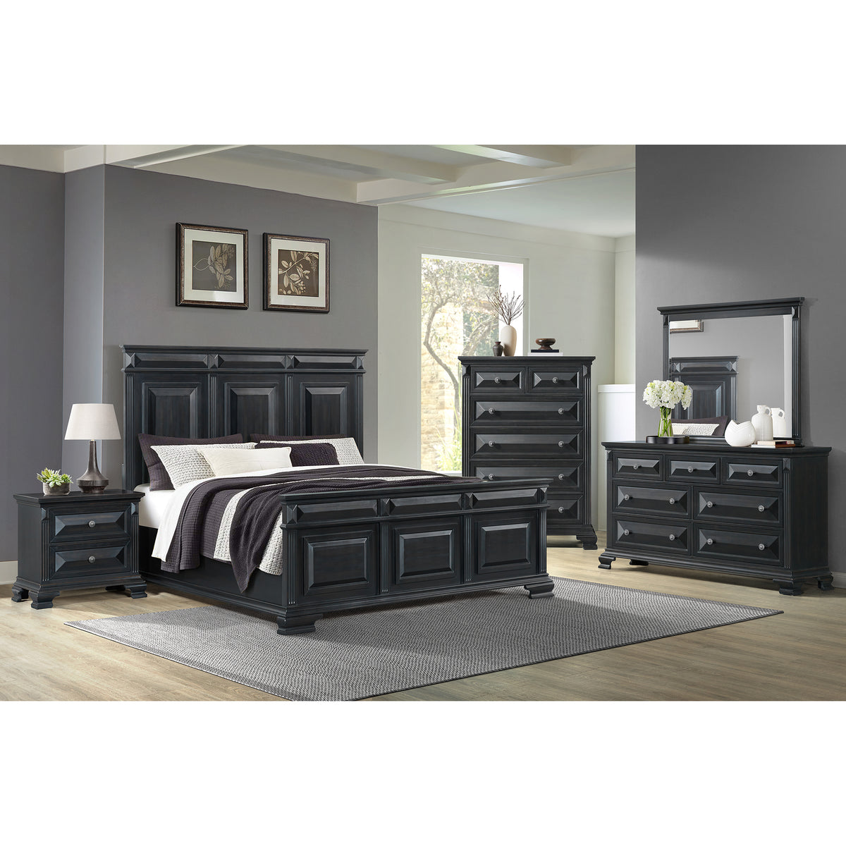 Bridgestone Queen Panel Bed in Black – SKU B-10980-8-QB | Elements