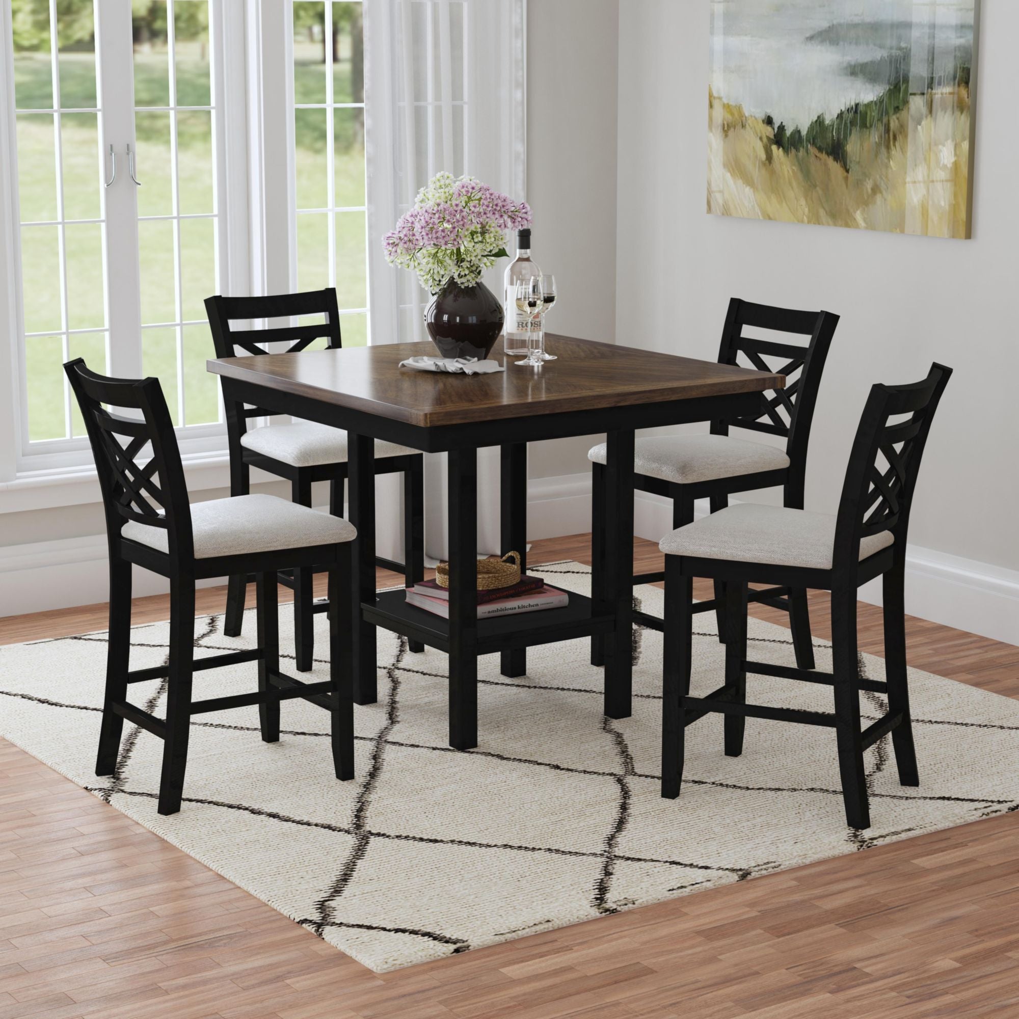 Brooks 5PC Counter Set with Table and 4 UPH Seat & Wood Back Chairs in Medium Brown & Black – SKU D-16720-8-5CS3 | Elements