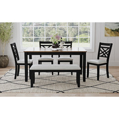Brooks 6PC Dining Set with Table, 4 Wood Back and UPH Seat Chairs, and Bench in Medium Brown & Black – SKU D-16720-8-6DS3 | Elements