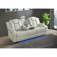 Carlo Power Motion Sofa with Power Headrest, Dropdown Table, Power strip, led and reading light in Pebble Oyster